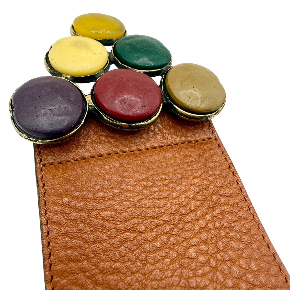 Unbranded Leather Belt Womens Brown Multi Color Cabochon Buckle Italy - Picture 5 of 9